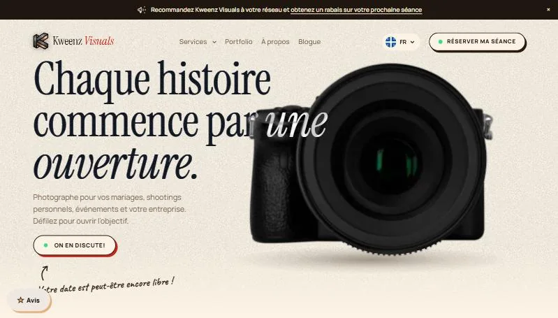 Site web Kweenz Visuals : page d’accueil