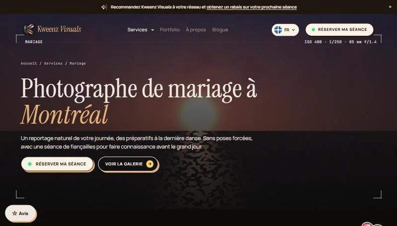 Site web Kweenz Visuals : page mariage