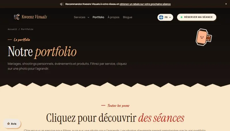Site web Kweenz Visuals : portfolio