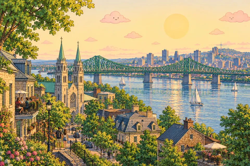Carte postale illustrée de Longueuil : pont Jacques-Cartier