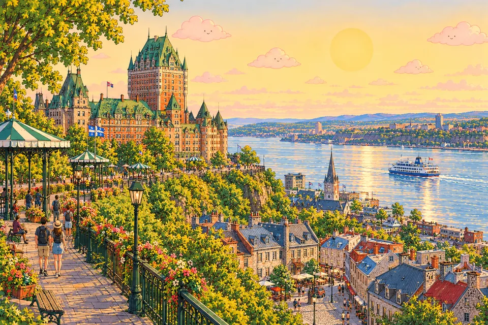 Carte postale illustrée de Québec : Château Frontenac